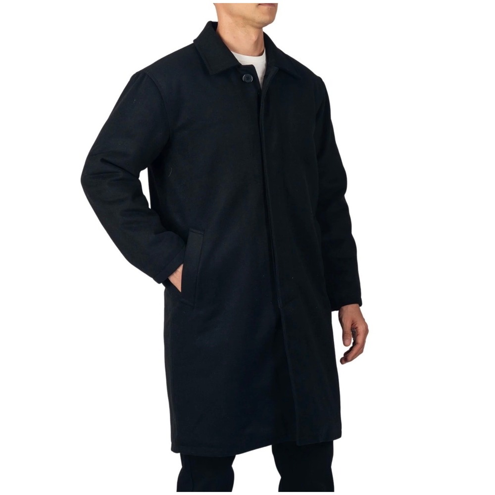 Alpine Swiss Wool Blend Long Trench Coat Black Hidden Button Overcoat XL Warm